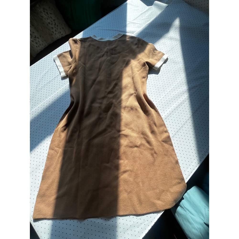 Talbots Camel Knit Sweater Dress Gold Button Old Money Preppy Midi Brown M - Picture 8 of 9